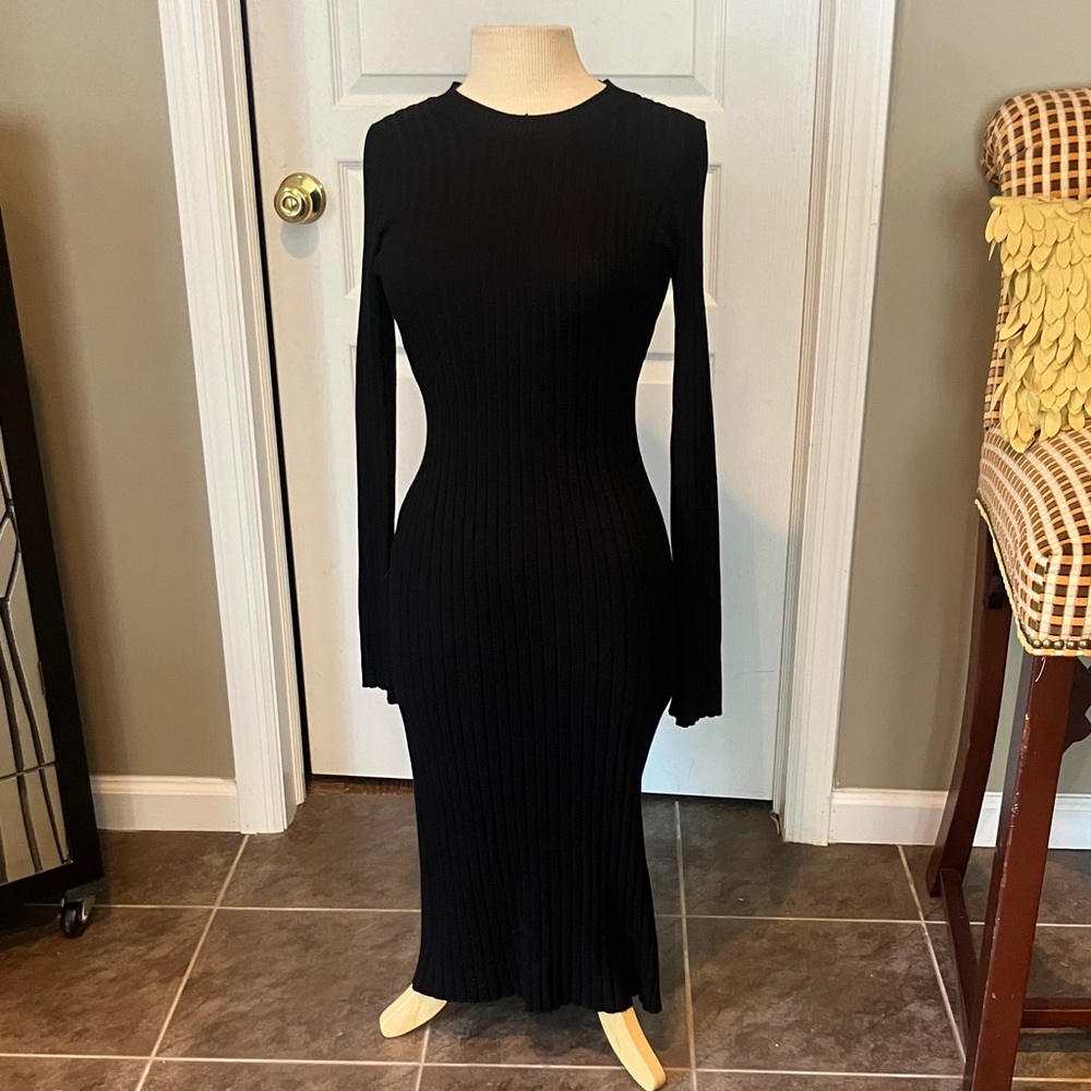 Chic Black Long Sleeve Knit Dress
